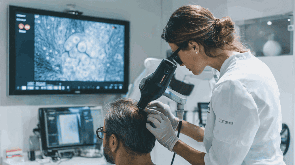 Tricolog analiza tricocamera foliculi par — evaluare tricologica HairCenter Craiova